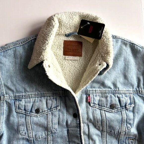 Levi's 90s Cozy Trucker Jacket Sherpa Fleece Lined Denim Womens M - Picture 6 of 10